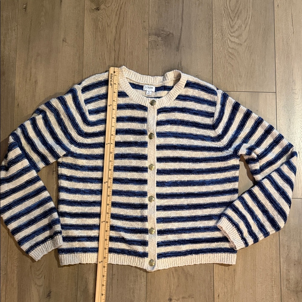 J Crew Striped Ivory Navy Lady Jacket Cardigan Sweater Size XL Nautical Preppy - Picture 11 of 12